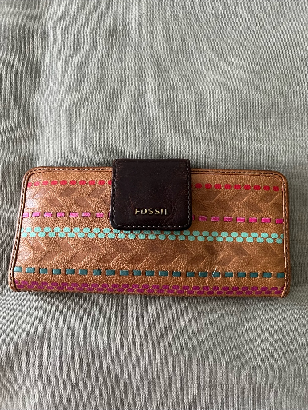 Fossil Madison Clutch Wallet Brown with Multi-Colors